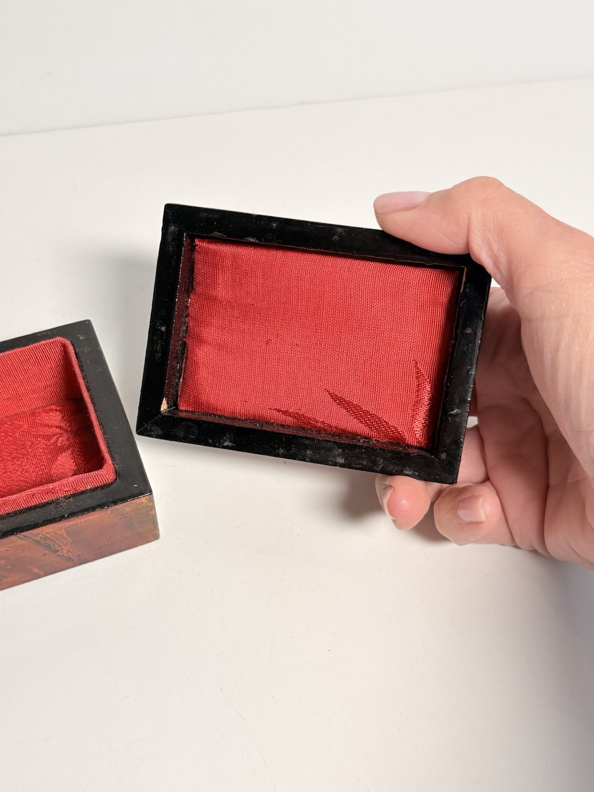 Vintage Chinese Lacquered Carved Cork Diorama Art Jewelry Box ~ Small with Lid