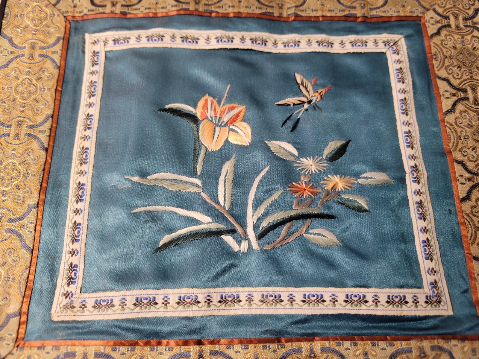 2 vintage Dun Huang Beijing silk embroidered tapestry panels with…