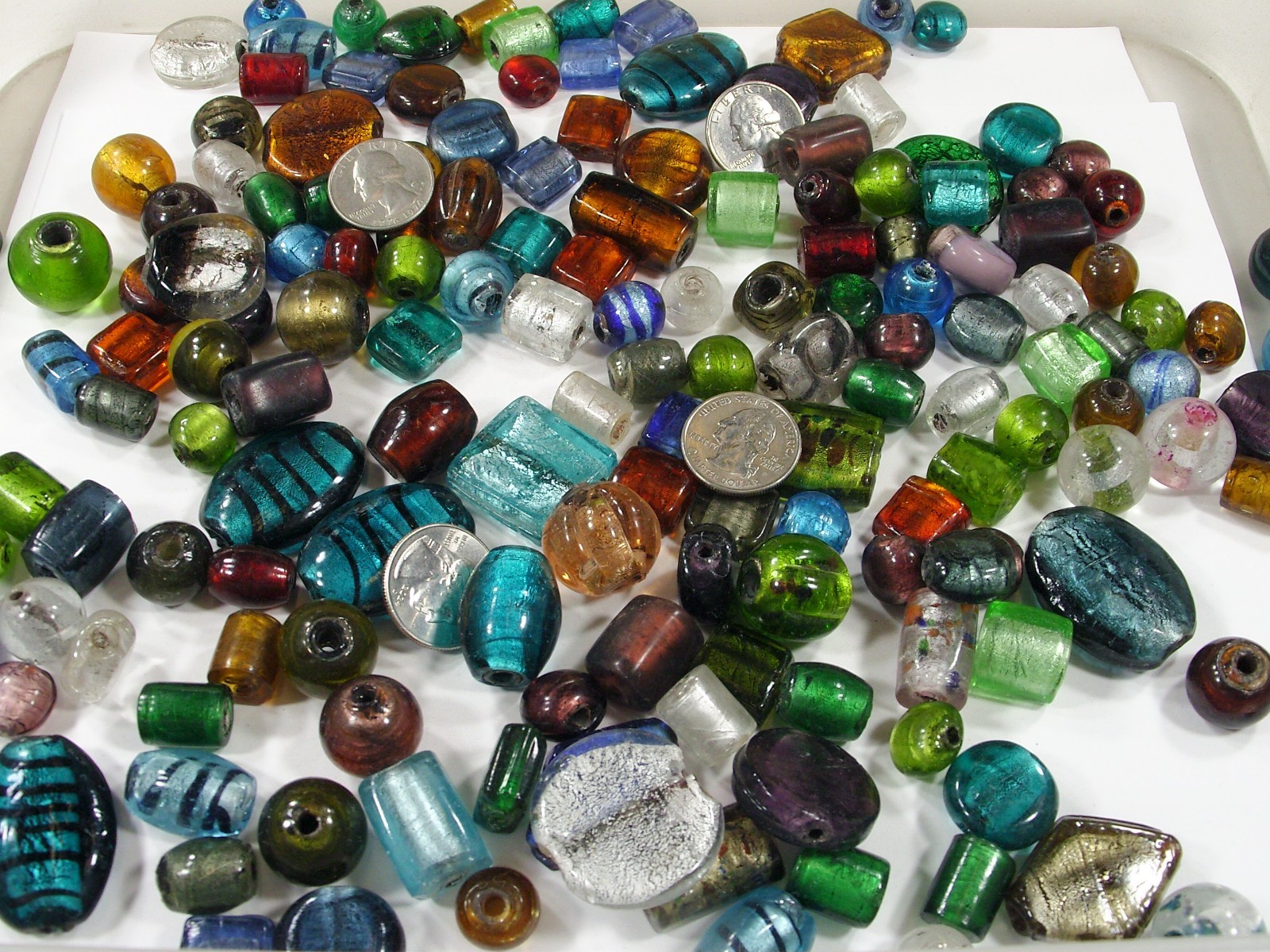 2 Pounds Assorted Shapes and Sizes India Foil Glass Beads Wholesale (ARK-2) ⭐