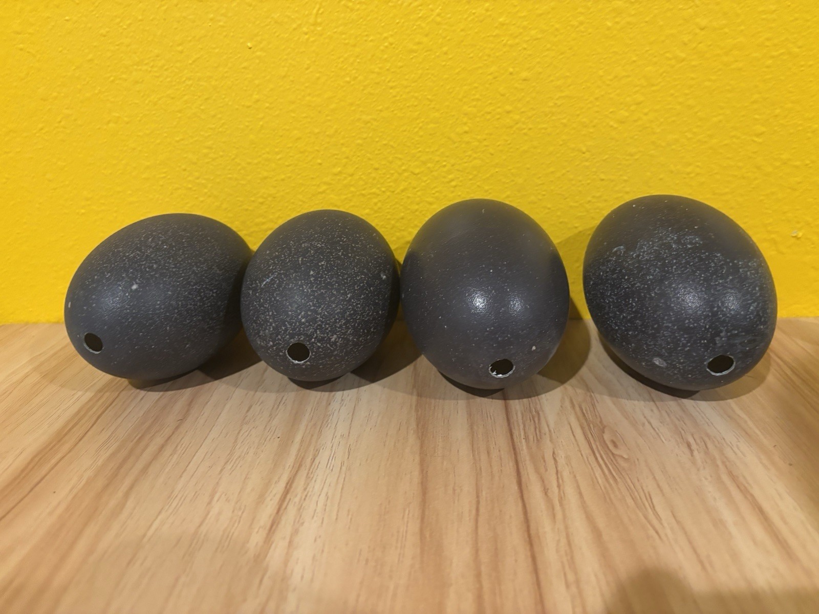 Lot of 4 Black Speckled Blown Emu Egg Shells with Hole for Decorating