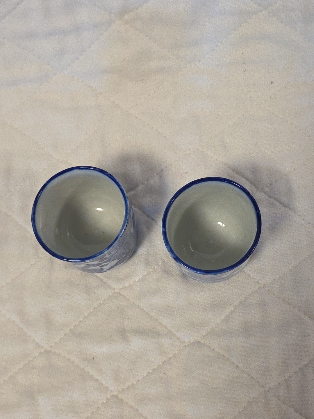 Vintage Sake or Tea Cups (2) Small 2.25 Inches Tall Blue/White Made in Japan