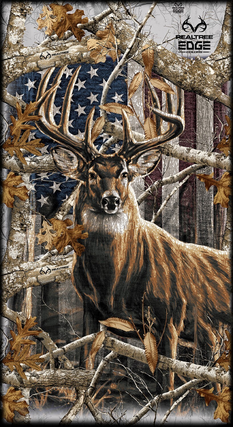 23.5″ X 44″ Panel Realtree Patriotic Deer American Flag Cotton Fabric D768.73