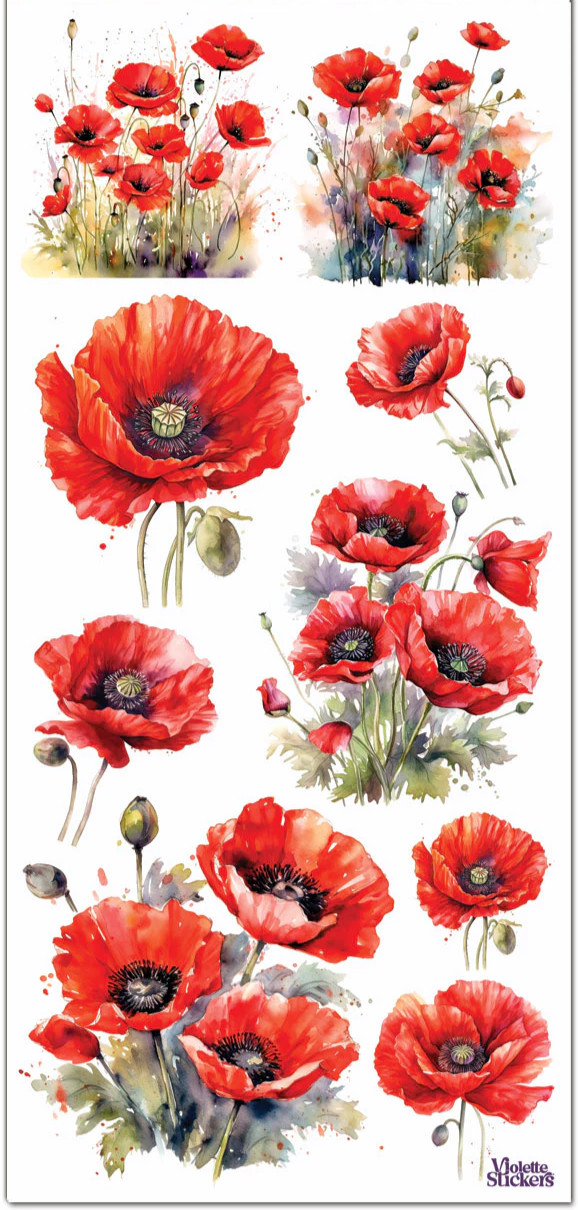 Violette Stickers Red Poppy Flowers Crafts Planner Supply Scrapbook