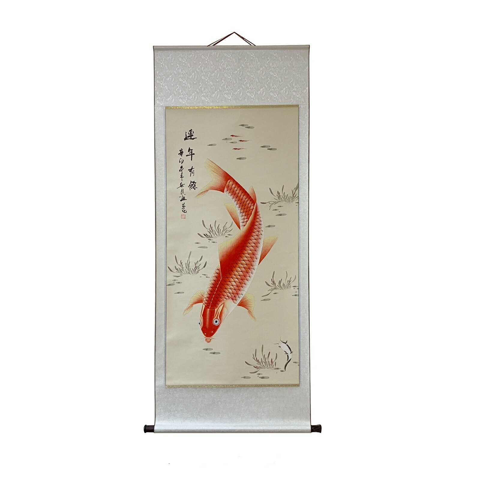 Chinese Fengshui Koi Fish Color Ink Scroll Painting Quality Wall Art ws1887