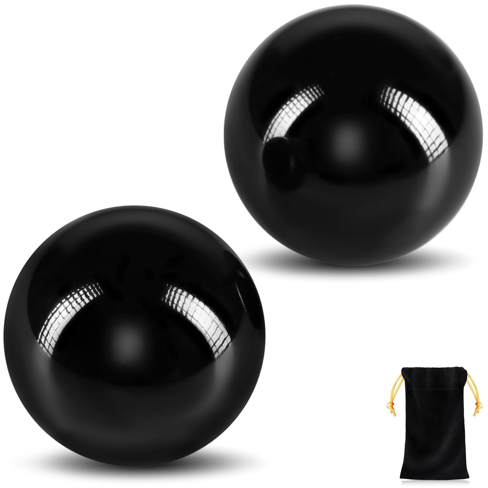 Learay 2 Pcs Black Obsidian Baoding Balls, Traditional Chinese Balls for Hand Th
