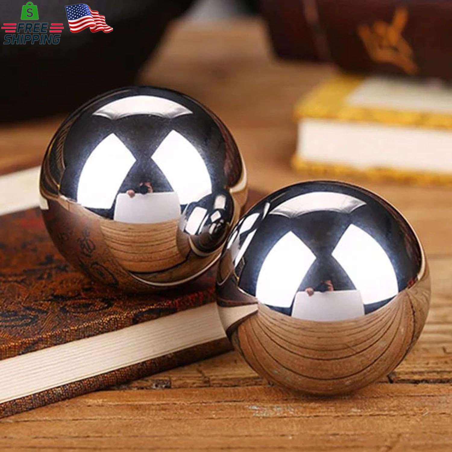 Stainless Steel Baoding Balls Set,1.57 Inches Chinese Health Balls, Metal Stress