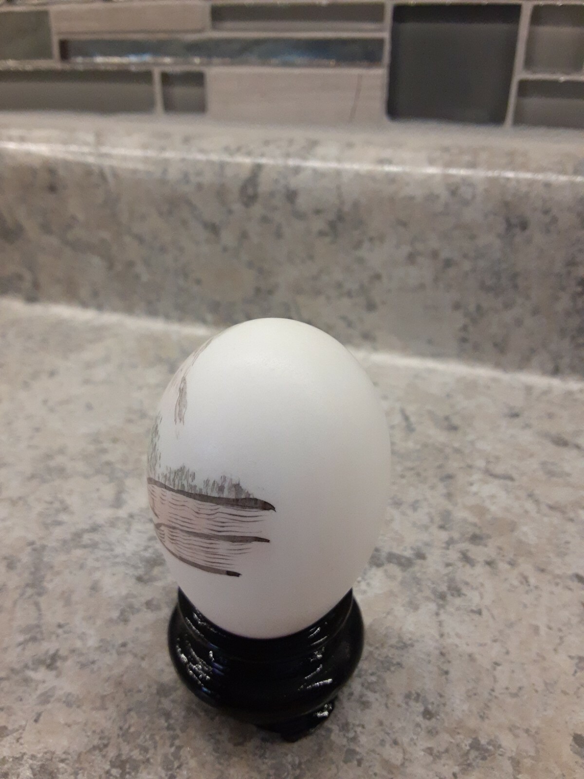 Oriental Art Painted Egg & Base Artist Signed China