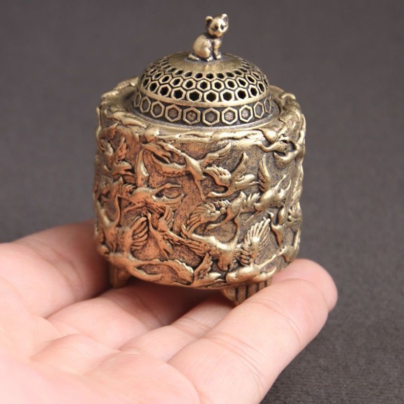 Alloy Crane Incense Burner Vintage Bronze Censer Desktop Ornament Craft