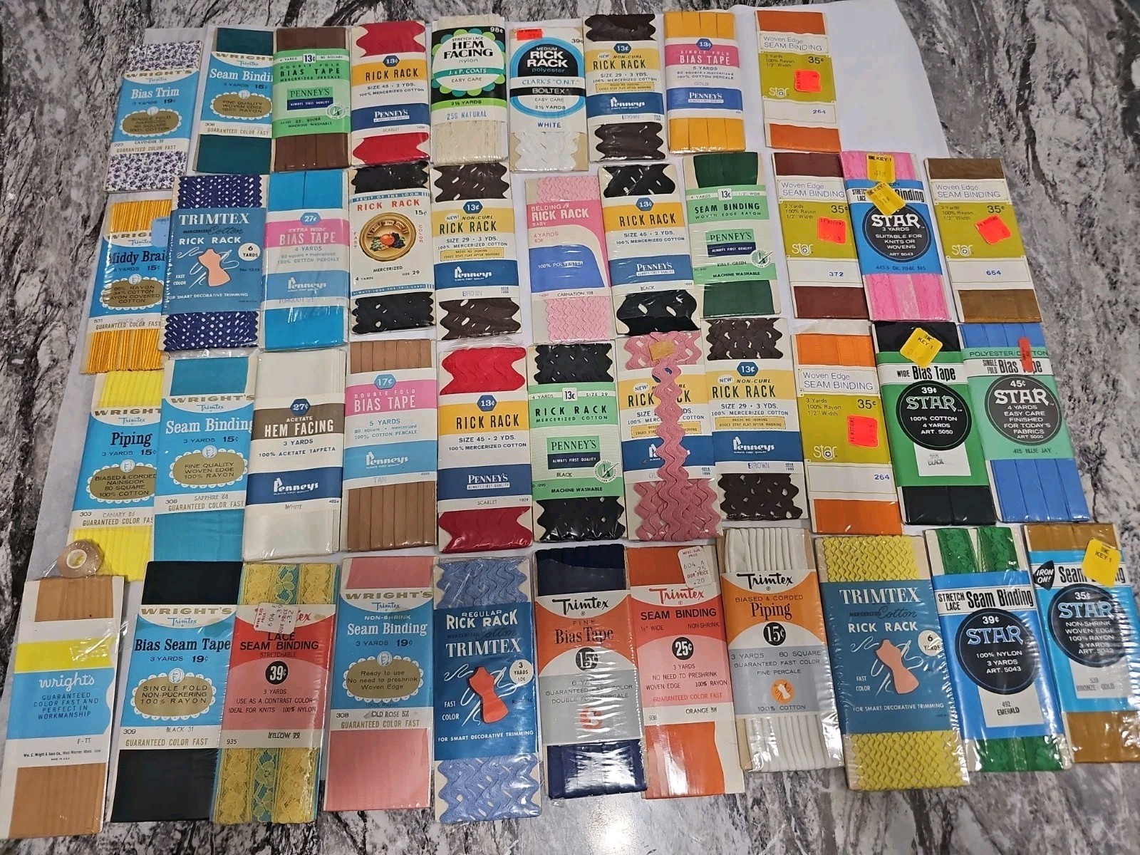 Lot Of 42 Packages Hem Bias Tape Seam Binding Rick Rack Wrights JP Coats Lot