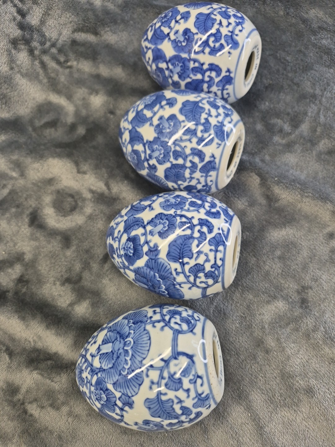 Vintage Asian Blue & White 4 Large Eggs 4.25” Collectable Home Decor