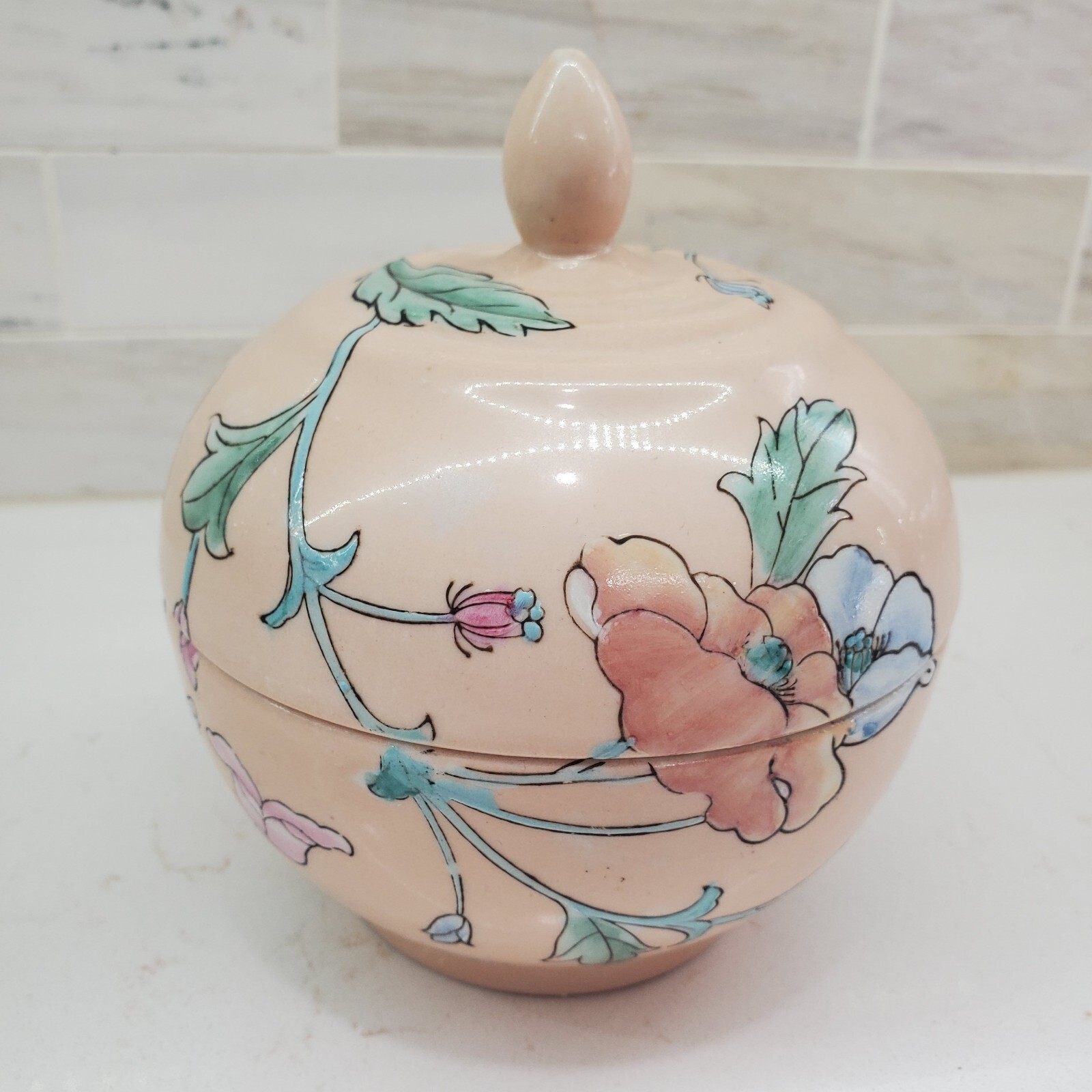 Pink Lidded Dish Toyo Whispering Garden HFP Macau Floral Ceramic Bowl Lid