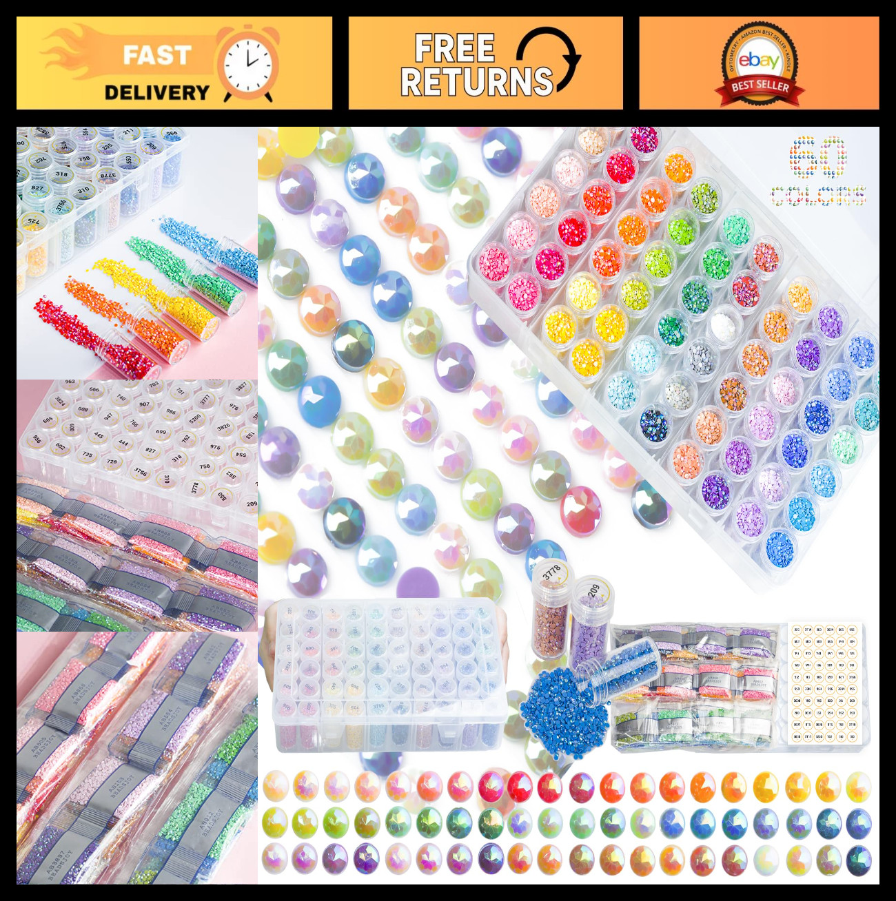 Round Diamond Painting Drills – 60 Colors, 90,000 Pieces, Plastic & Resin Tools