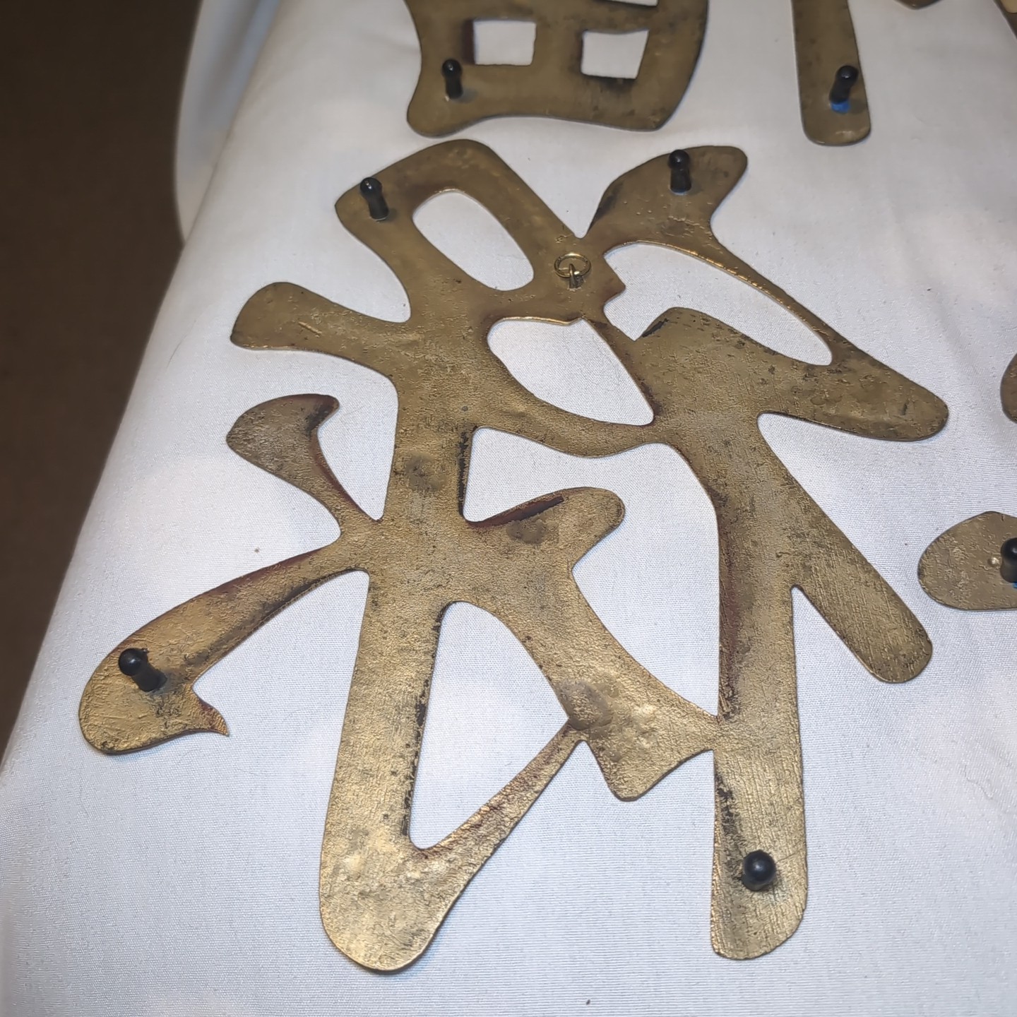 6x Vintage Brass Chinese Japanese Symbols Wall Hanging Trivets Solid Brass 11″