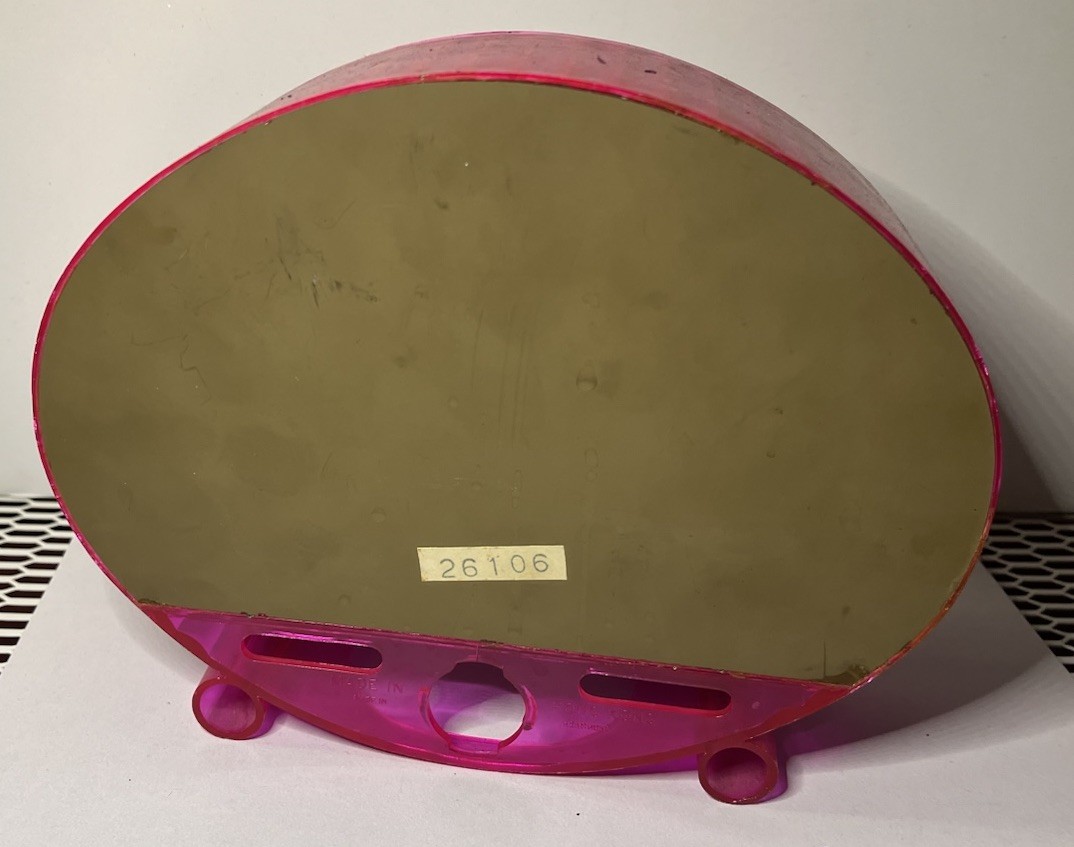 Pink Plastic Oval Case Diorama Birds Tree Mirrored Made in Hong Kong