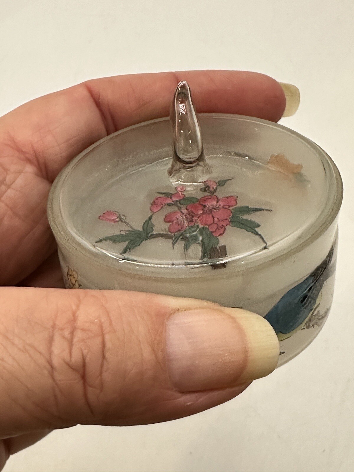 Asian Reverse Painted Frosted Glass With Hand Blown Top Seal