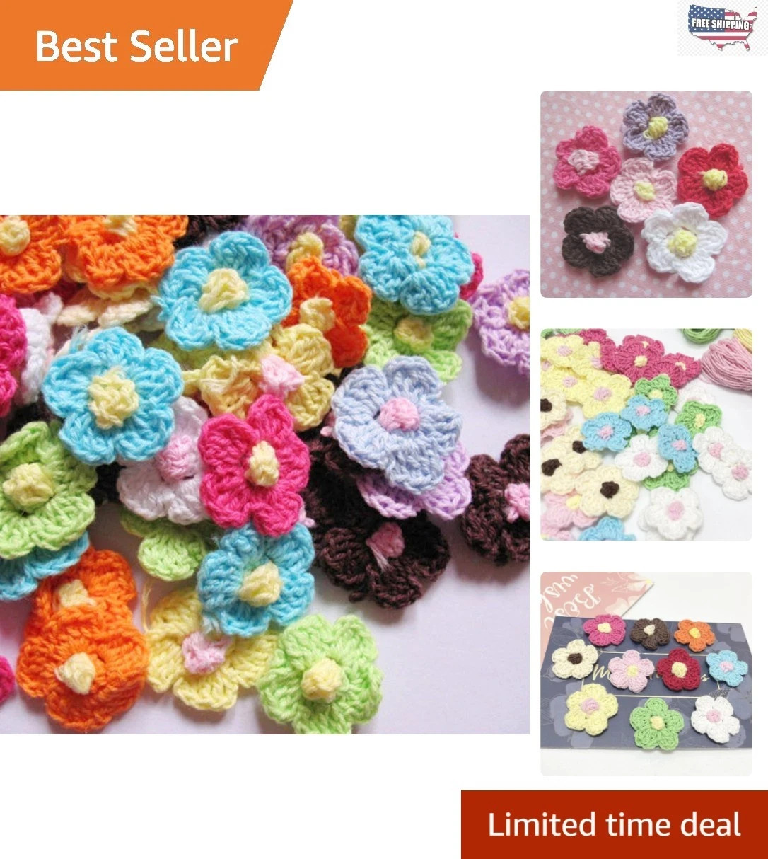 100 Assorted Color Crochet Flowers for Crafting – 1” Floral Embellishments