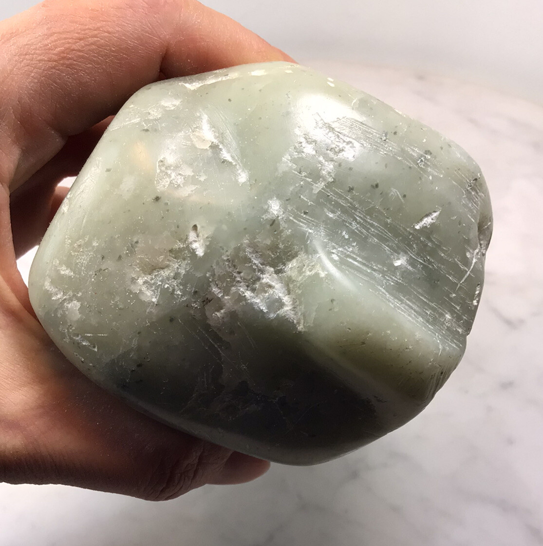Vintage Heavy Green Stone Jade? Foot Sculpture Paperweight 8” long Rare