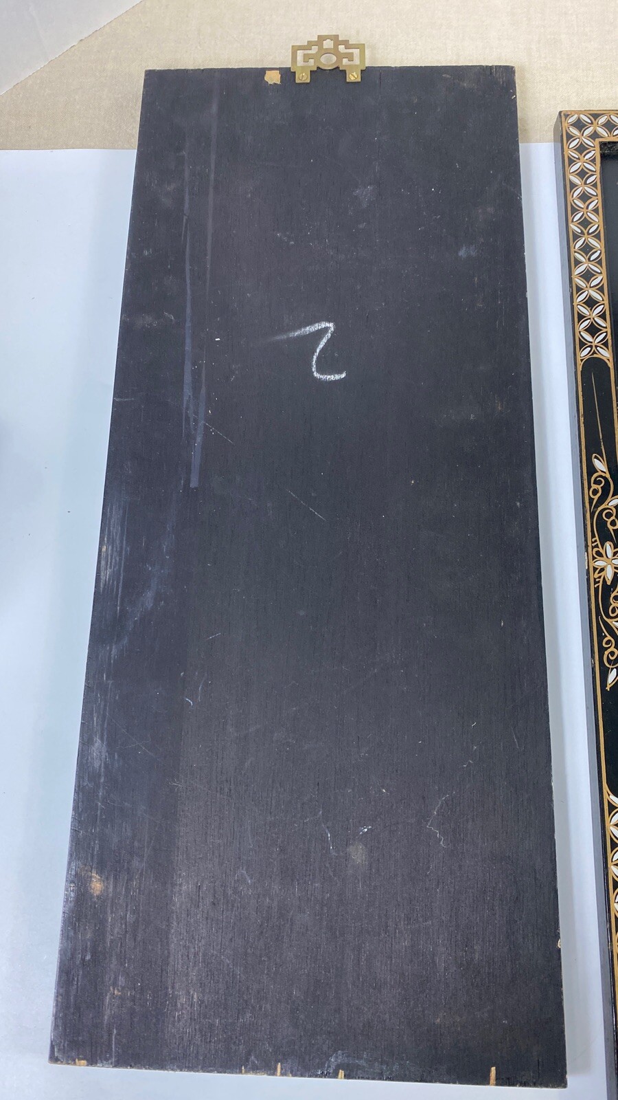 Vtg Lacquered Macau Black Wall Panels Mother of Pearl Decoration Asian Set 3