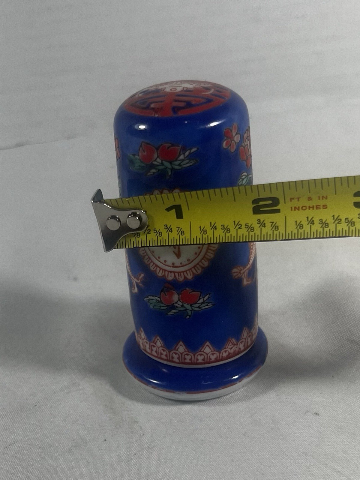 Vintage Chinese Blue & White Porcelain Toothpick Holder – Peonies & Fish – 3.5”