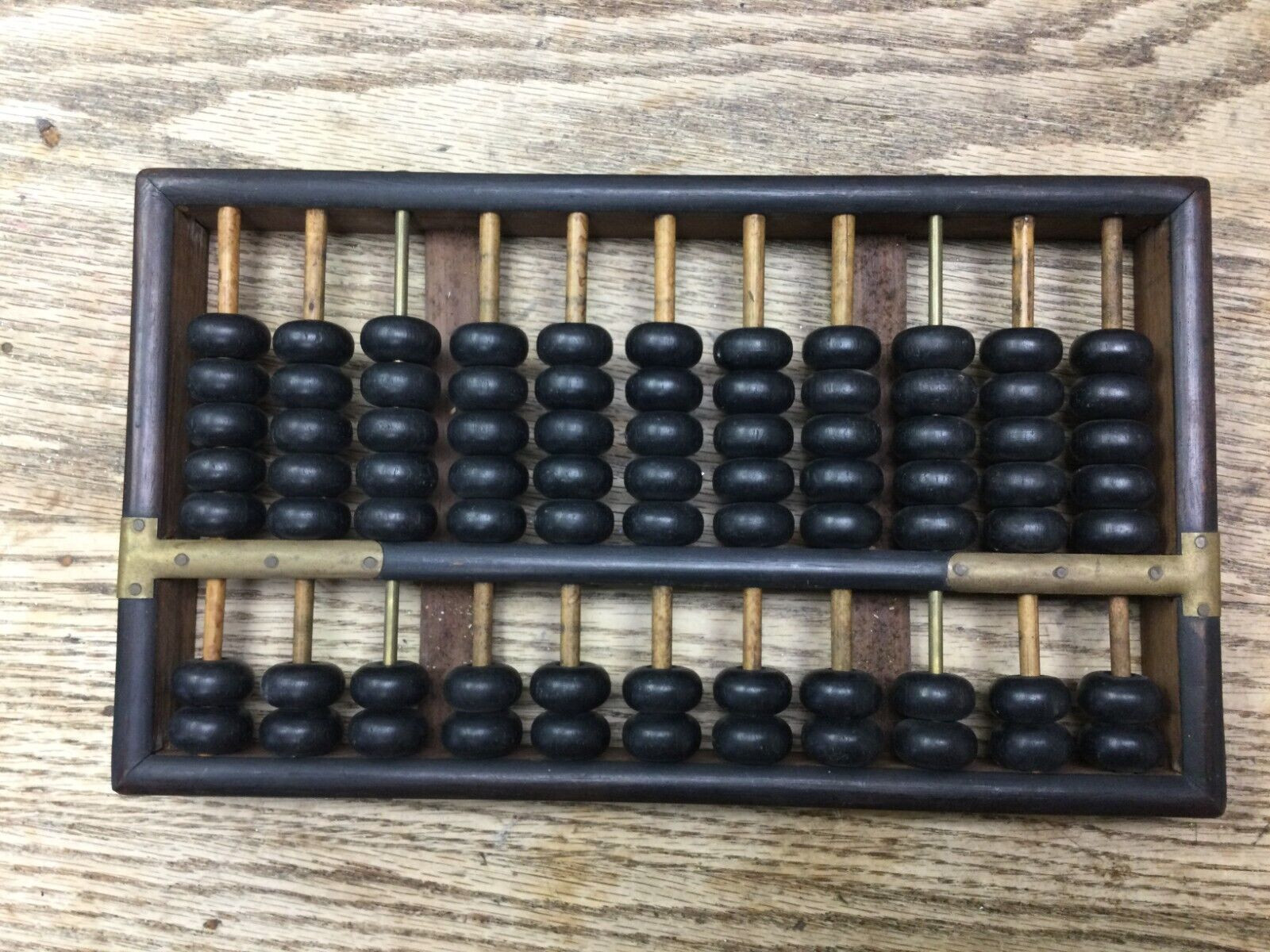 ca 1900 Antique Chinese Rosewood & Brass ABACUS “Suanpan” EXCELLENT CONDITION