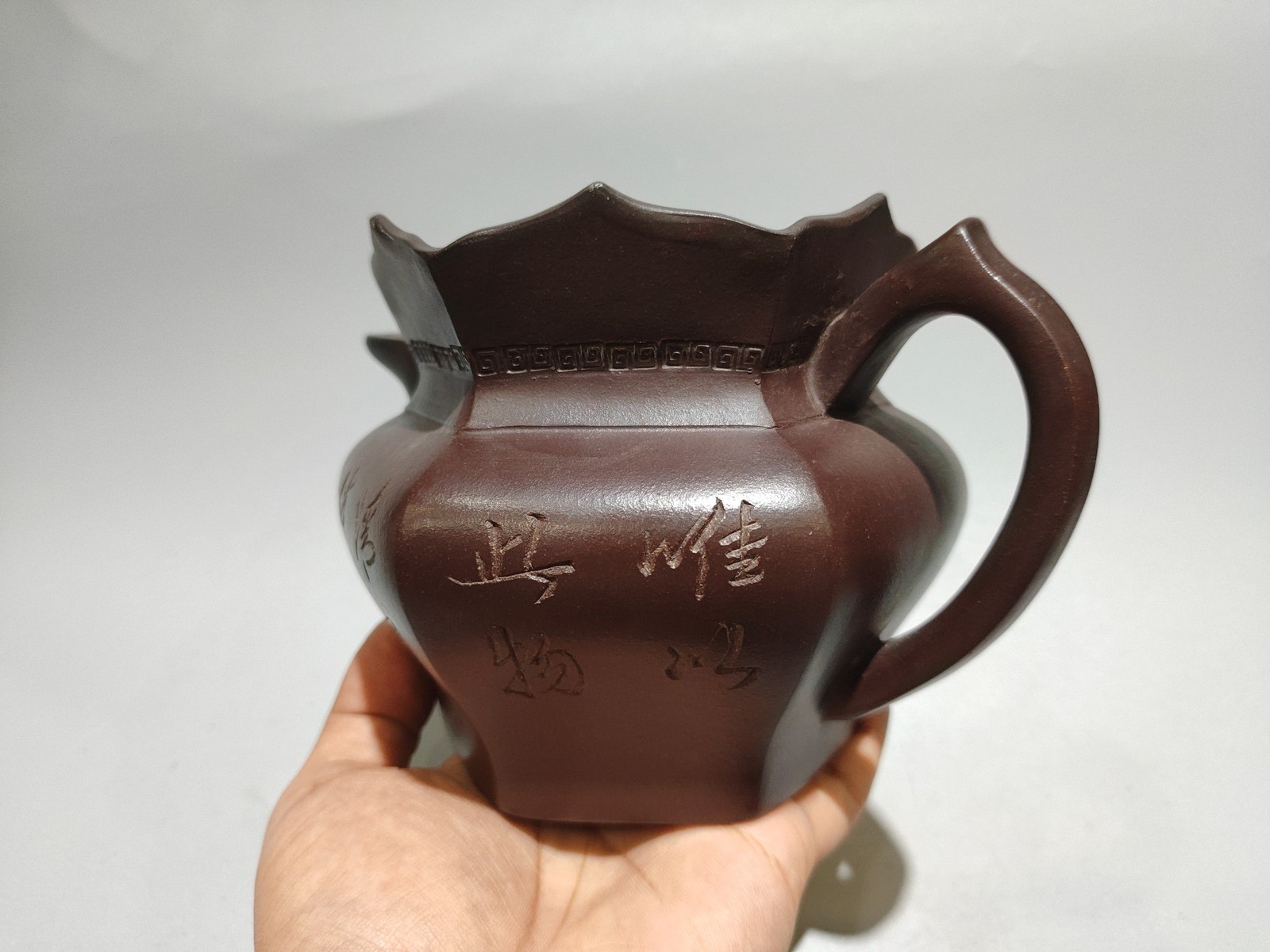 7″ Chinese Yixing Zisha Pottery Purple Clay 450CC Six Sided Monk’s Cap Teapot
