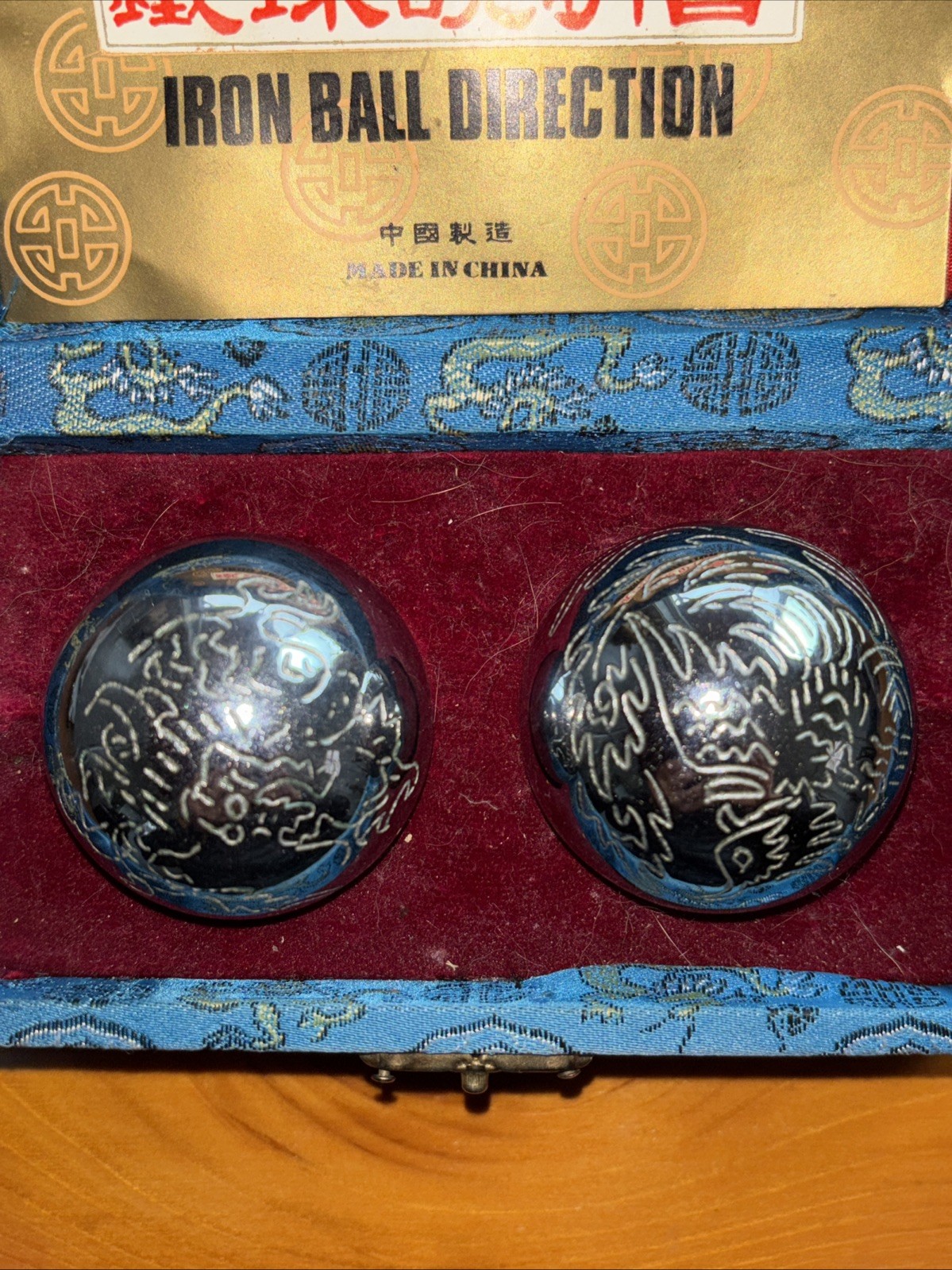 Vintage Chinese Iron Ball Direction Chiming Meditation Stress Balls w/ Case