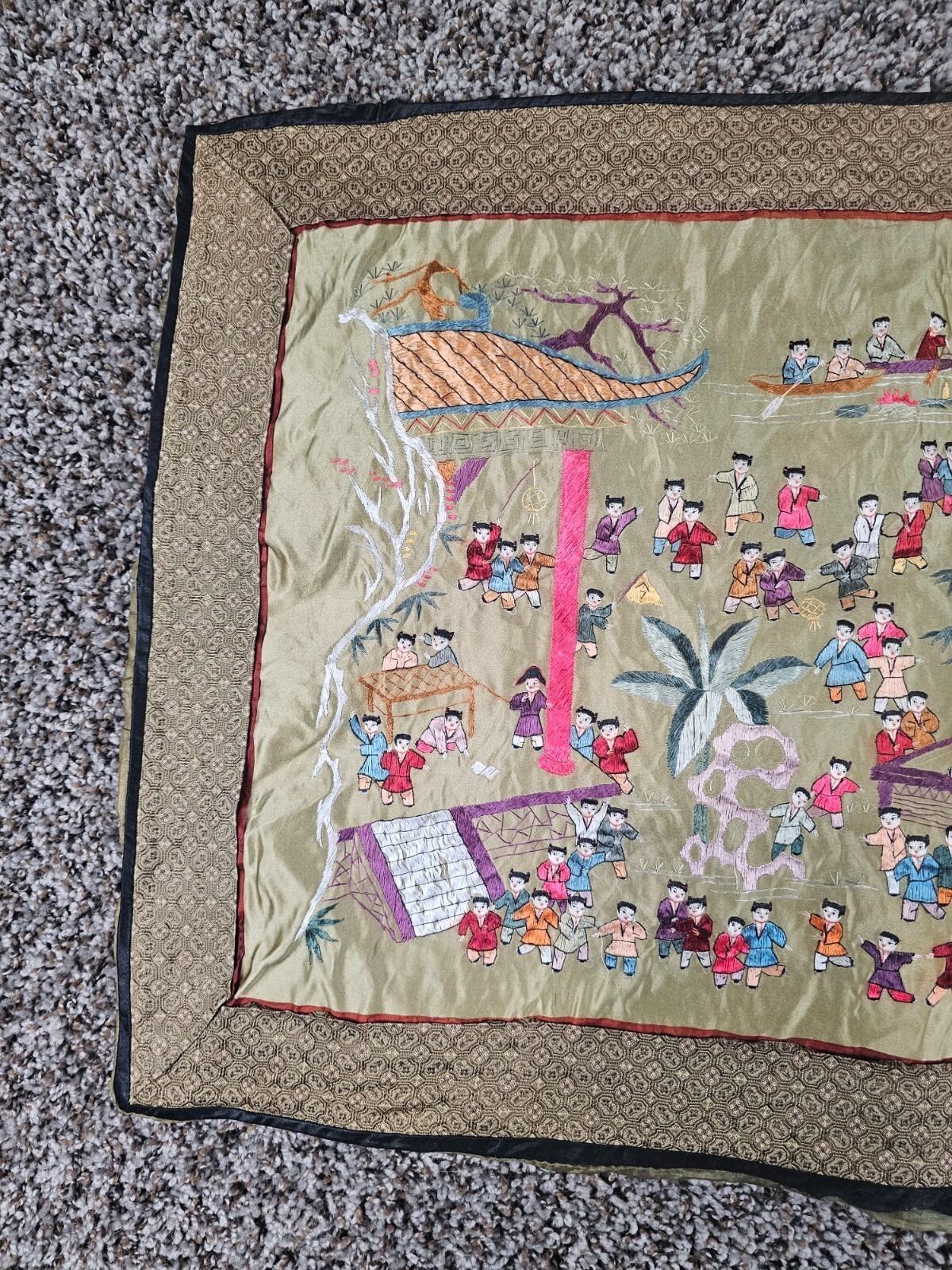 CHINESE SILK NEEDLE EMBROIDERY ART MASTERPIECE 100 CHILDREN PLAYING DRAGON PANEL