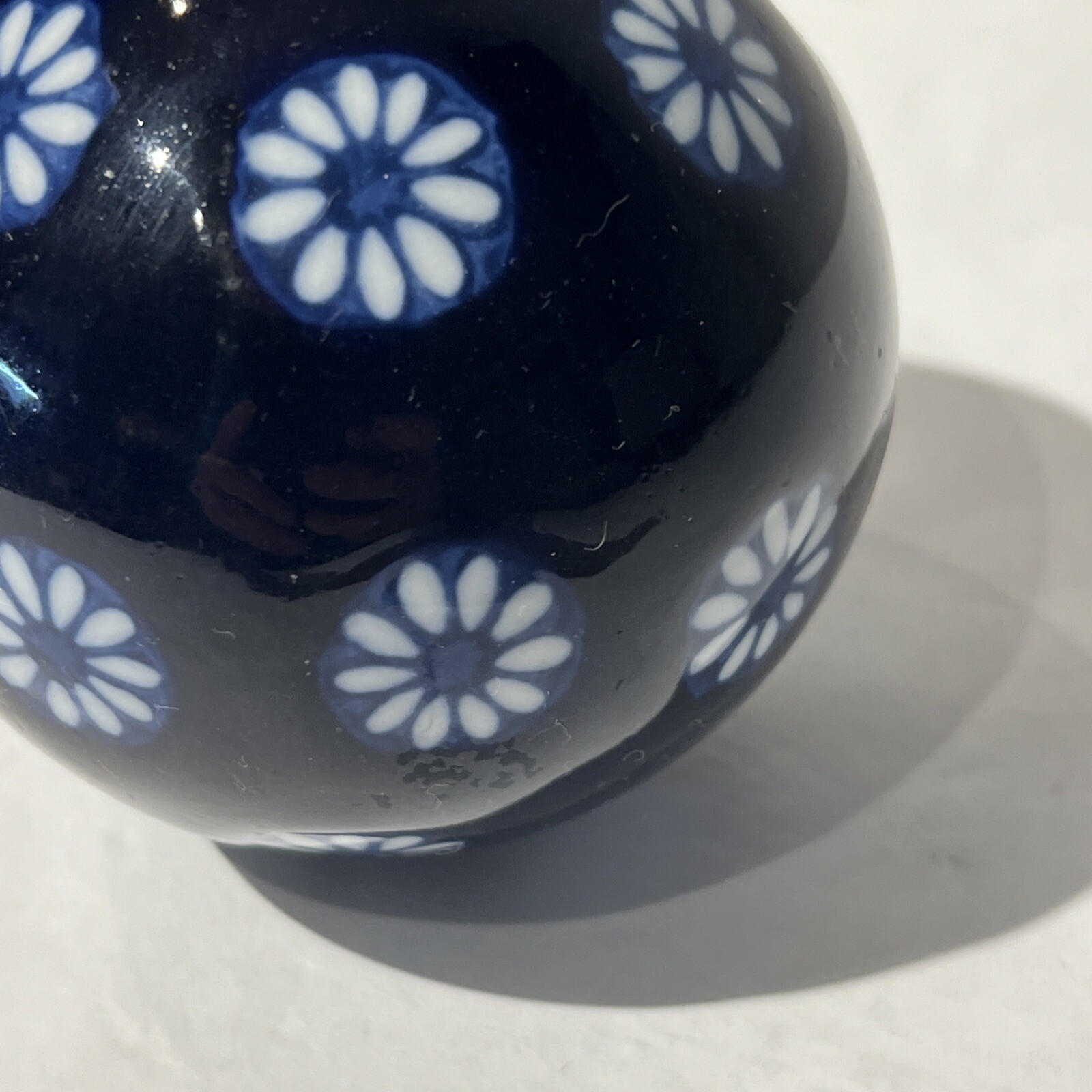 Vintage 1980s Chinese Ceramic Blue and White Sphere Ball Ornament 3” Floral Nice