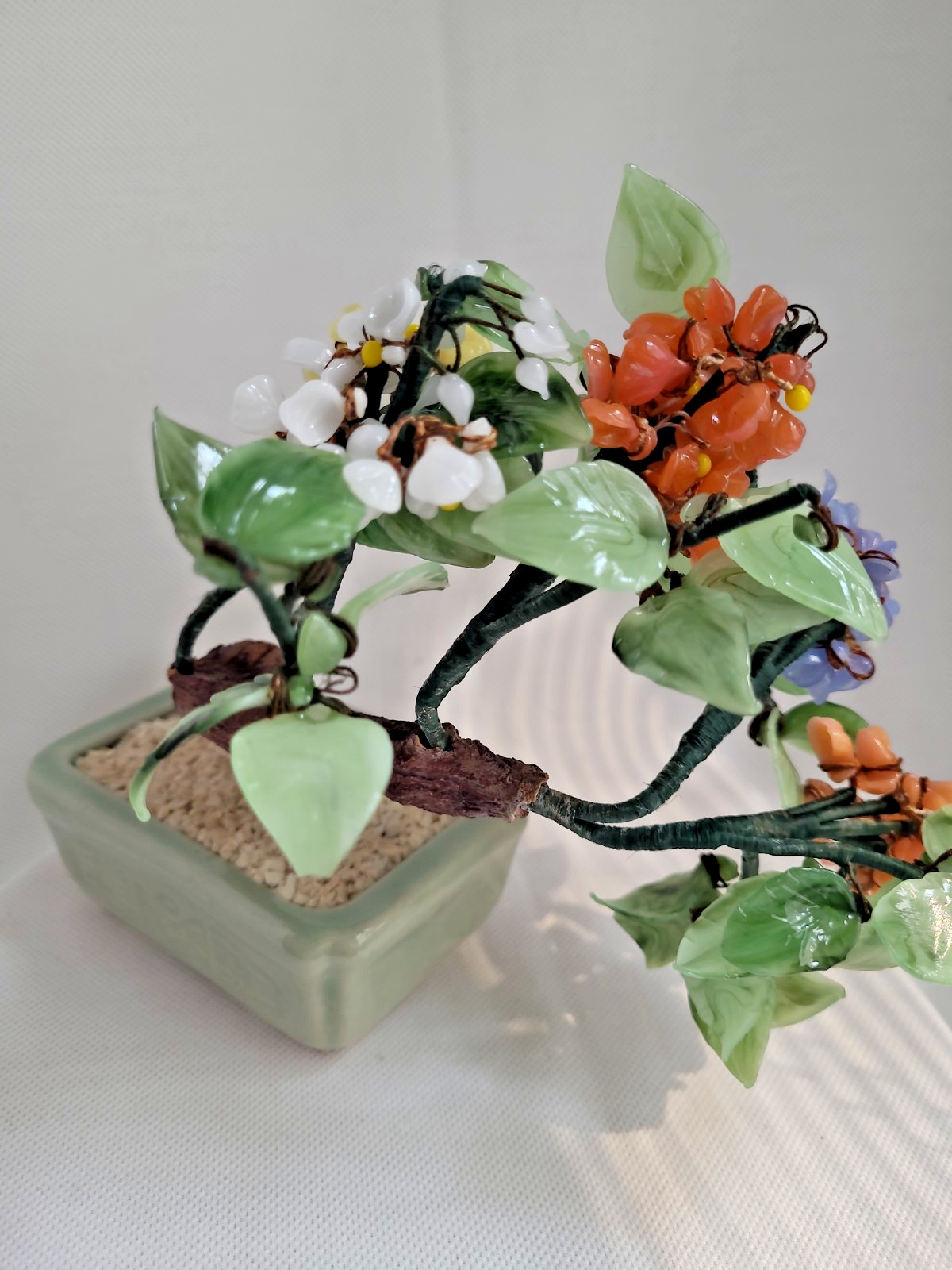 Vintage Floral Bonsai Tree Glass Asian Flowers Japan Pot