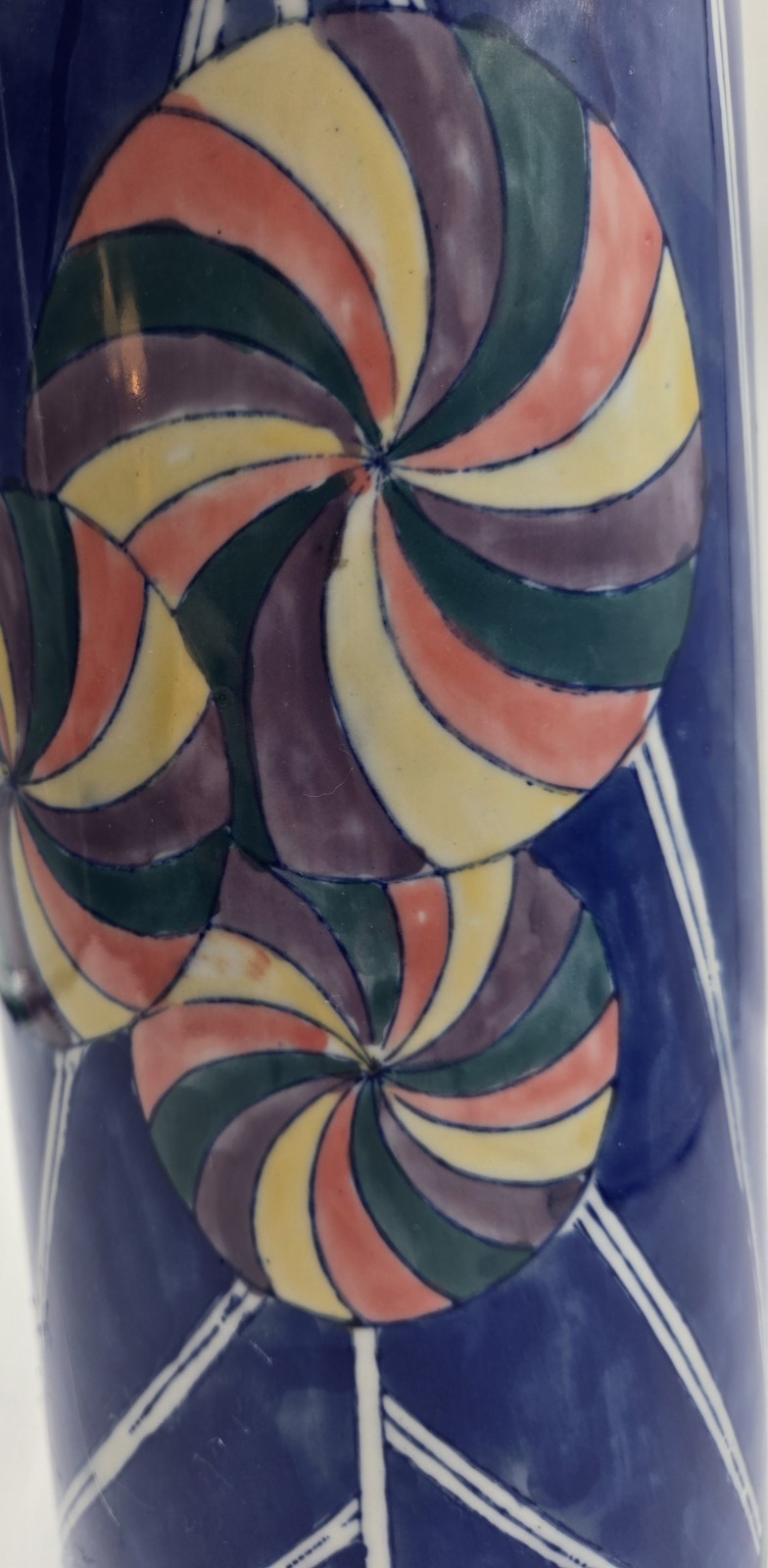 Chinese Chinoiserie Vase with Abstract Geometric Motifs Hand Painted 14 In Ht