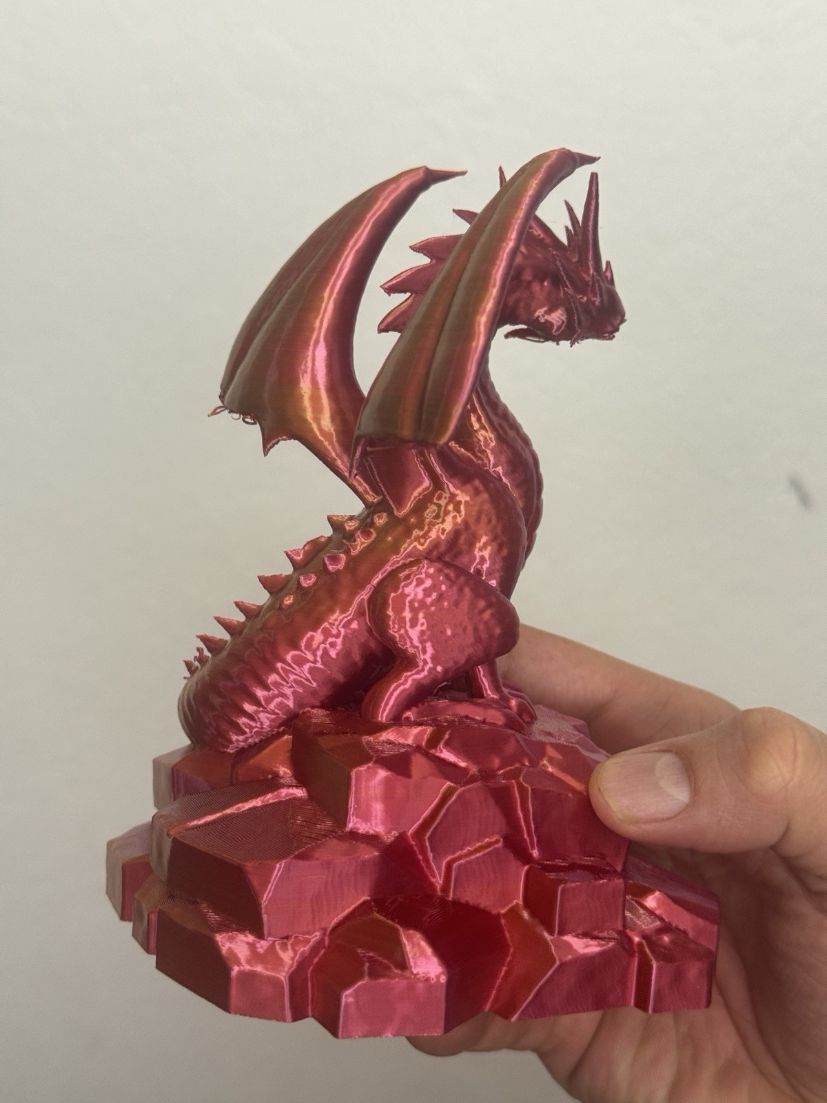 BICOLOR Dragon Figurine (Violet & Gold) Mouth Damaged! – H 6.5” × W 5” × D 4.5”