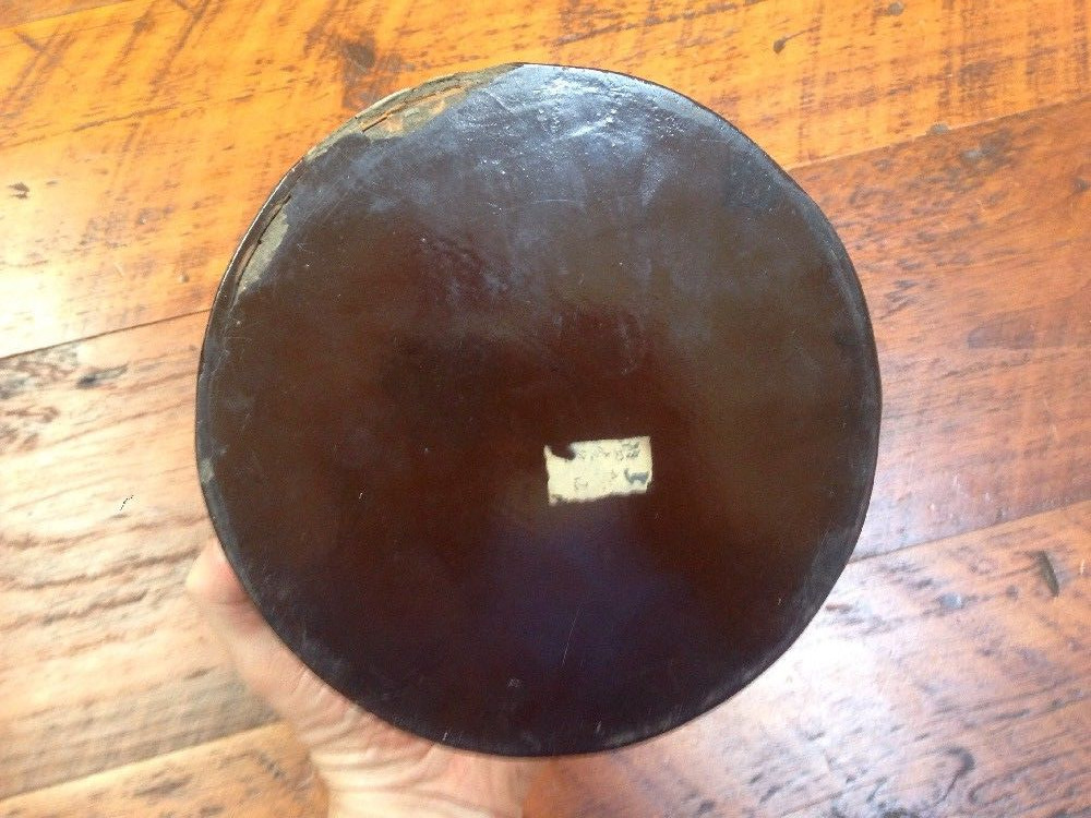 Vintage Antique Chinese Mother of Pearl Inlay Black Lacquer Wooden Round Box 7″