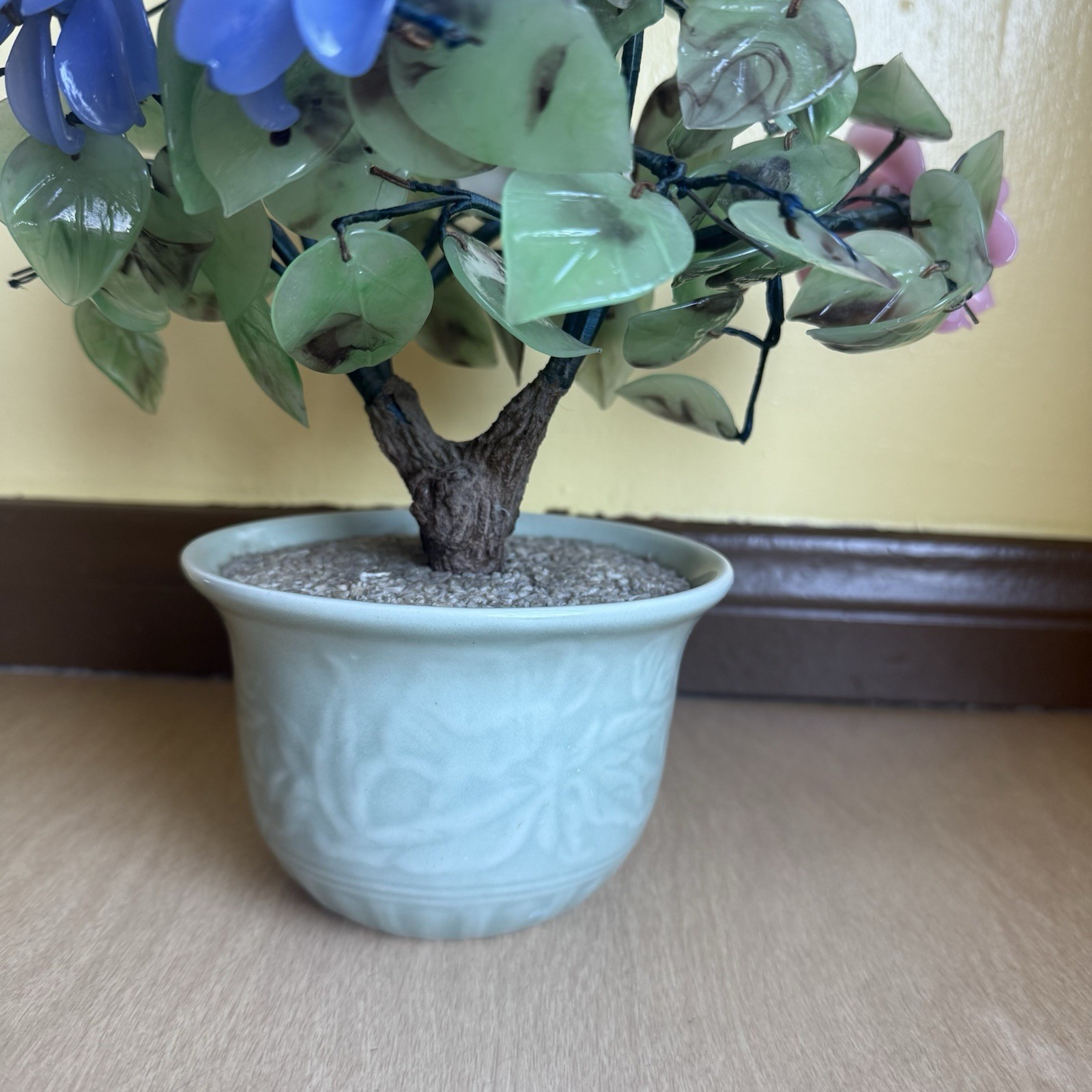 Vintage Agate Glass Stone Beaded Hand Carved/Crafted/Wired Bonsai Tree 12″ 1950s