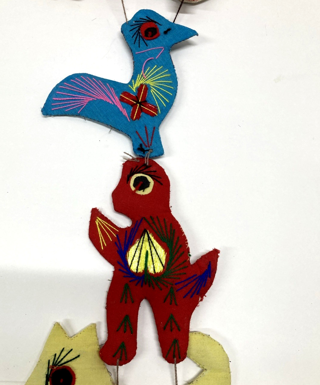 Chinese Zodiac Folk Art Felt Ornaments Hand Made Embroidered 48″ Long Set of 12