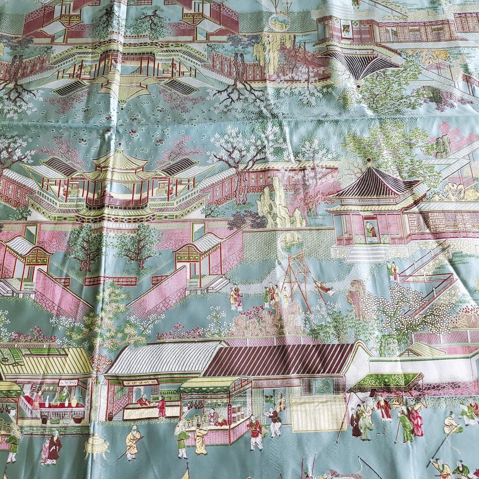 Vintage Gorgeous “Brocaded Flowers” Chinese Silk Tapestry Tablecloth 80″x54″