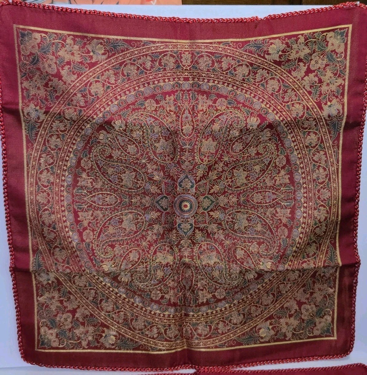 SET OF 2 Vintage Chinese Silk Brocade Pillow Covers – Red Gold Mandela – 20″