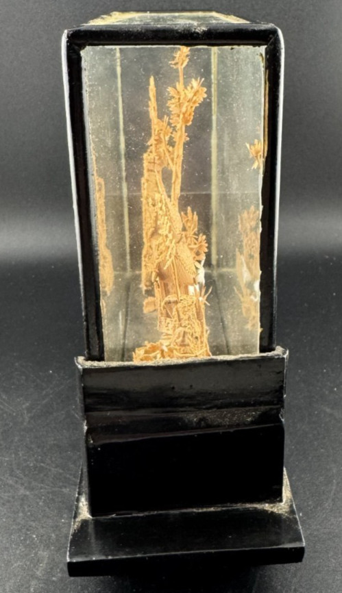 Vintage Chinese Cork Art Diorama, Glass Display Case, Pagoda Scene, Excellent #2