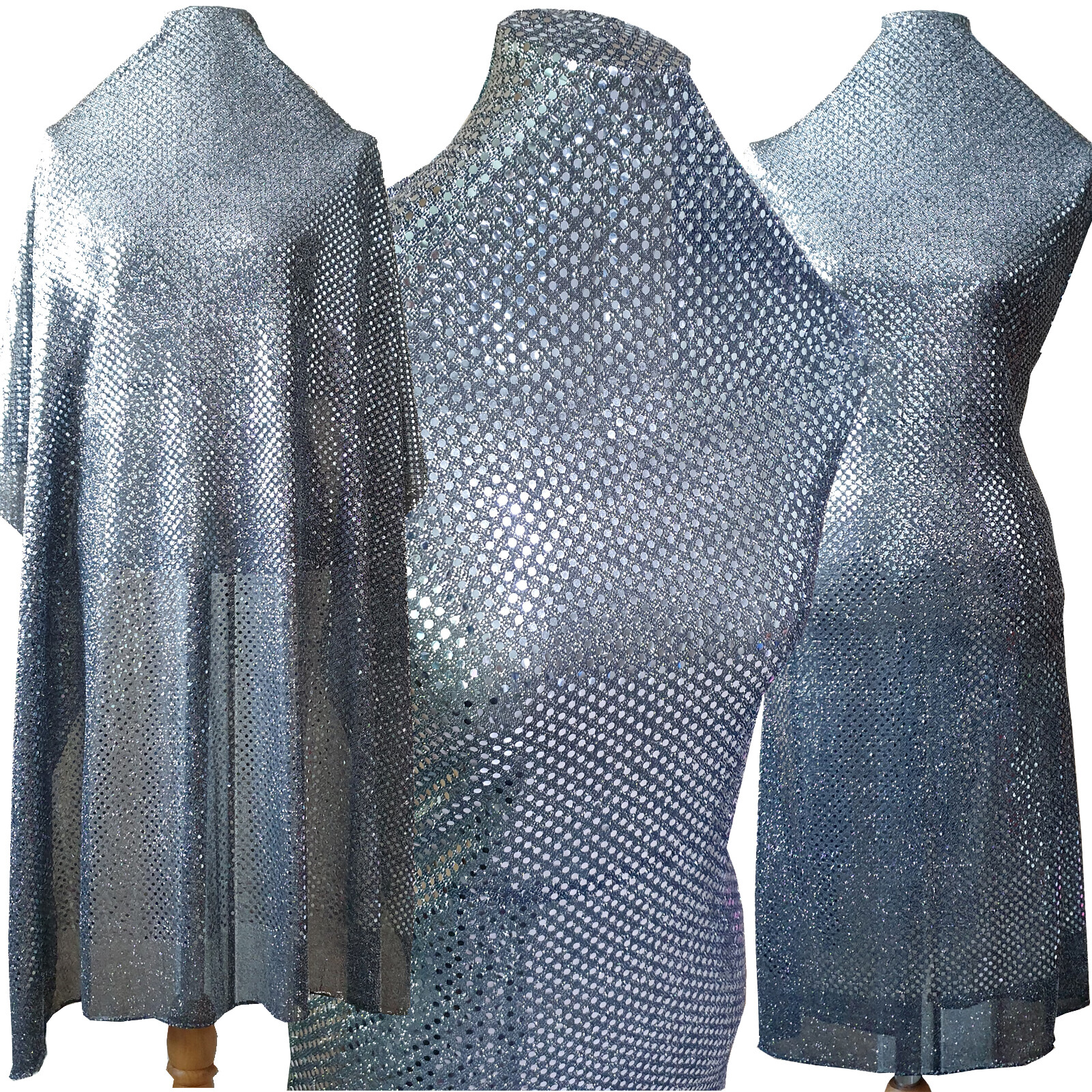 3mm Sequin sparkle Fabric One Way Natural Stretch Jersey American Metallic Trans