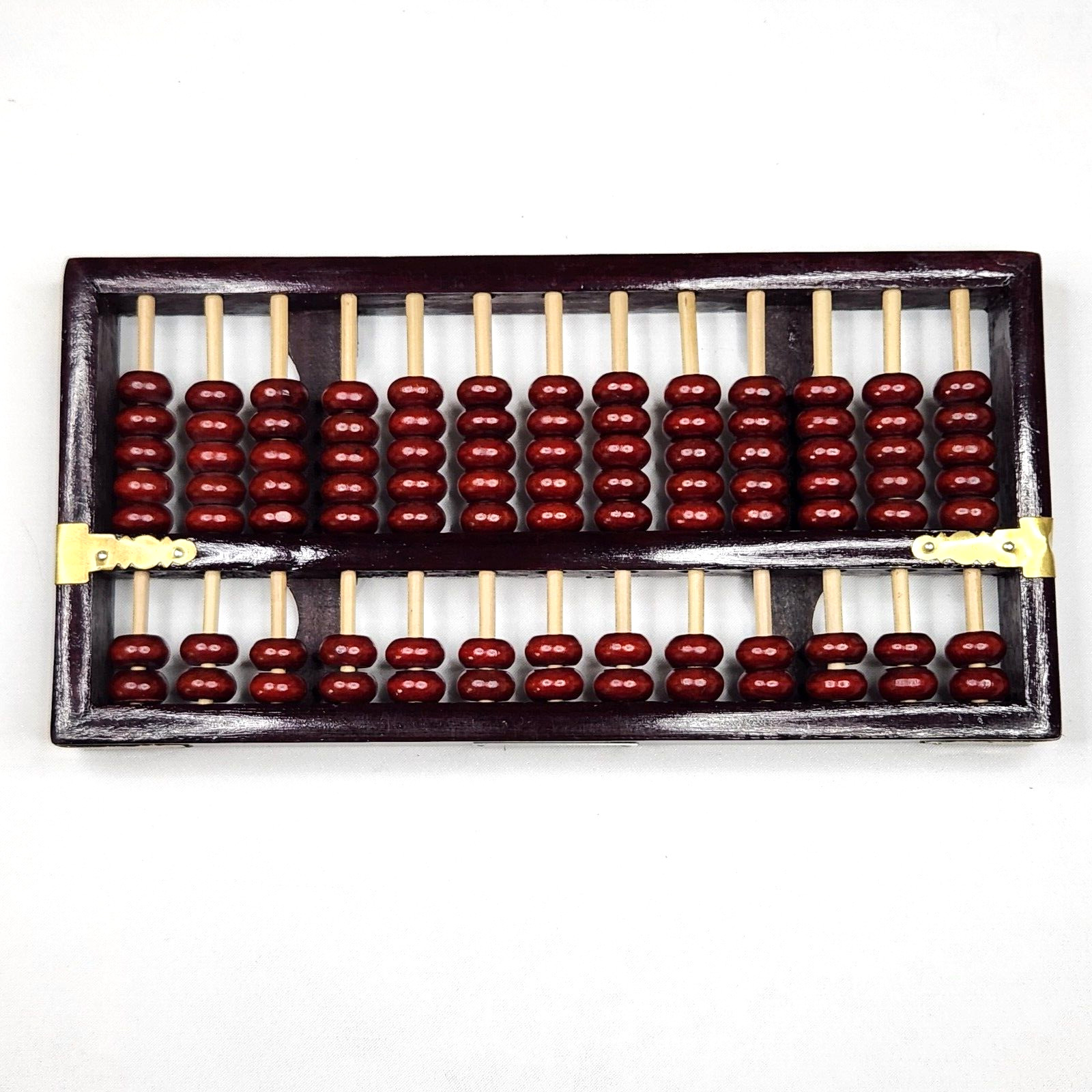 Vintage Chinese Abacus Wood Frame 13 Rows Brass Accents 5″ x 10″