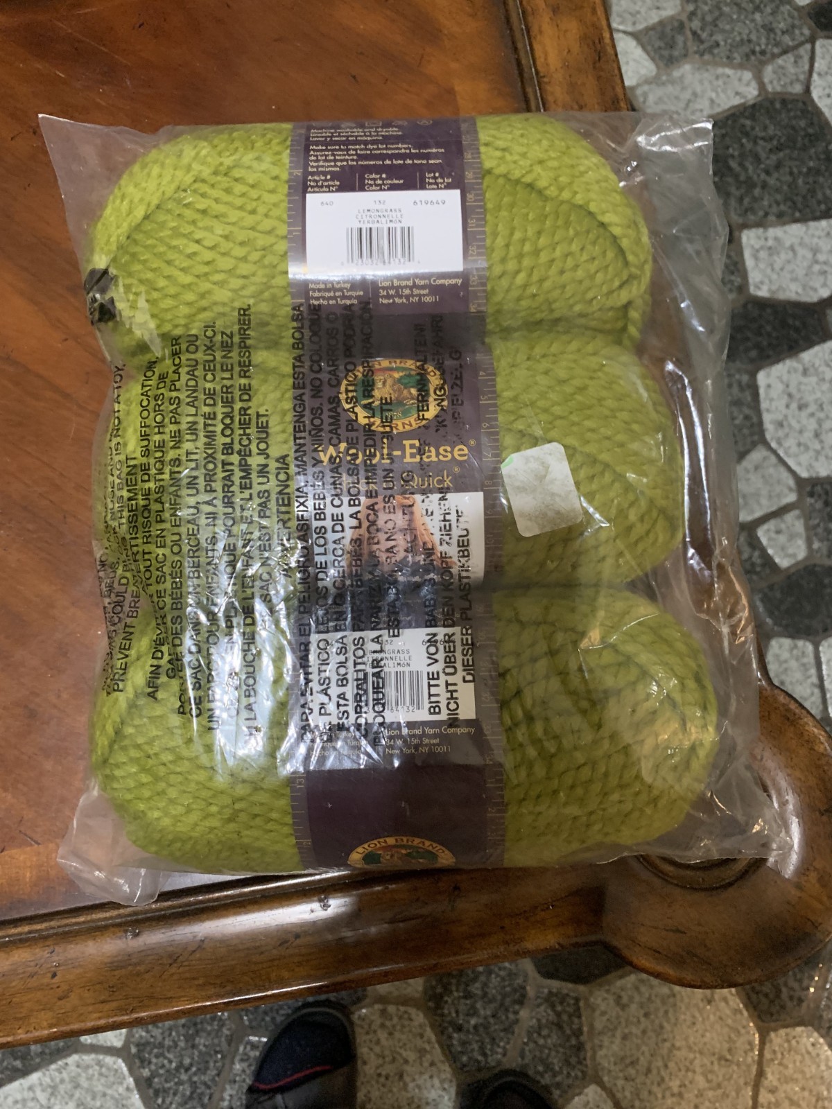 Lion Brand Wool Ease Thick & Quick Yarn Lemongrass 132 Super Bulky 3 Skeins