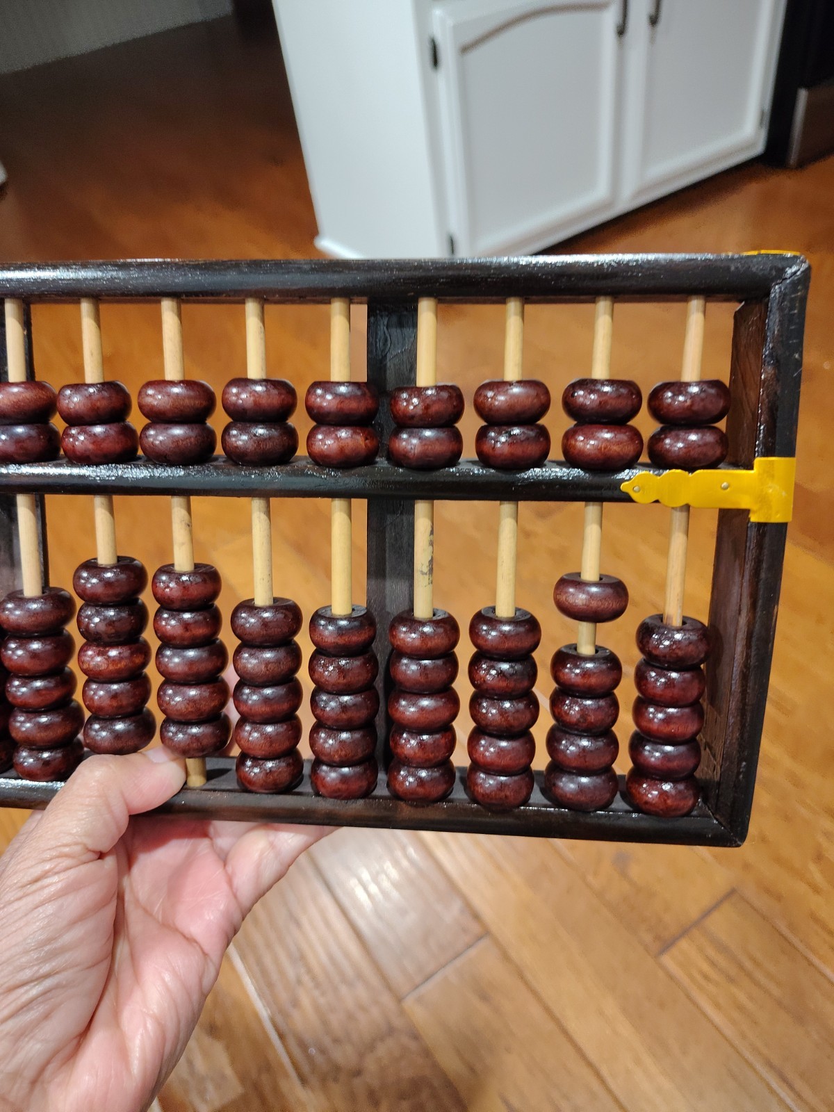 Vintage Chinese Abacus Wood & Brass Lotus Flower Brand Calculator 13 Row 91 Bead