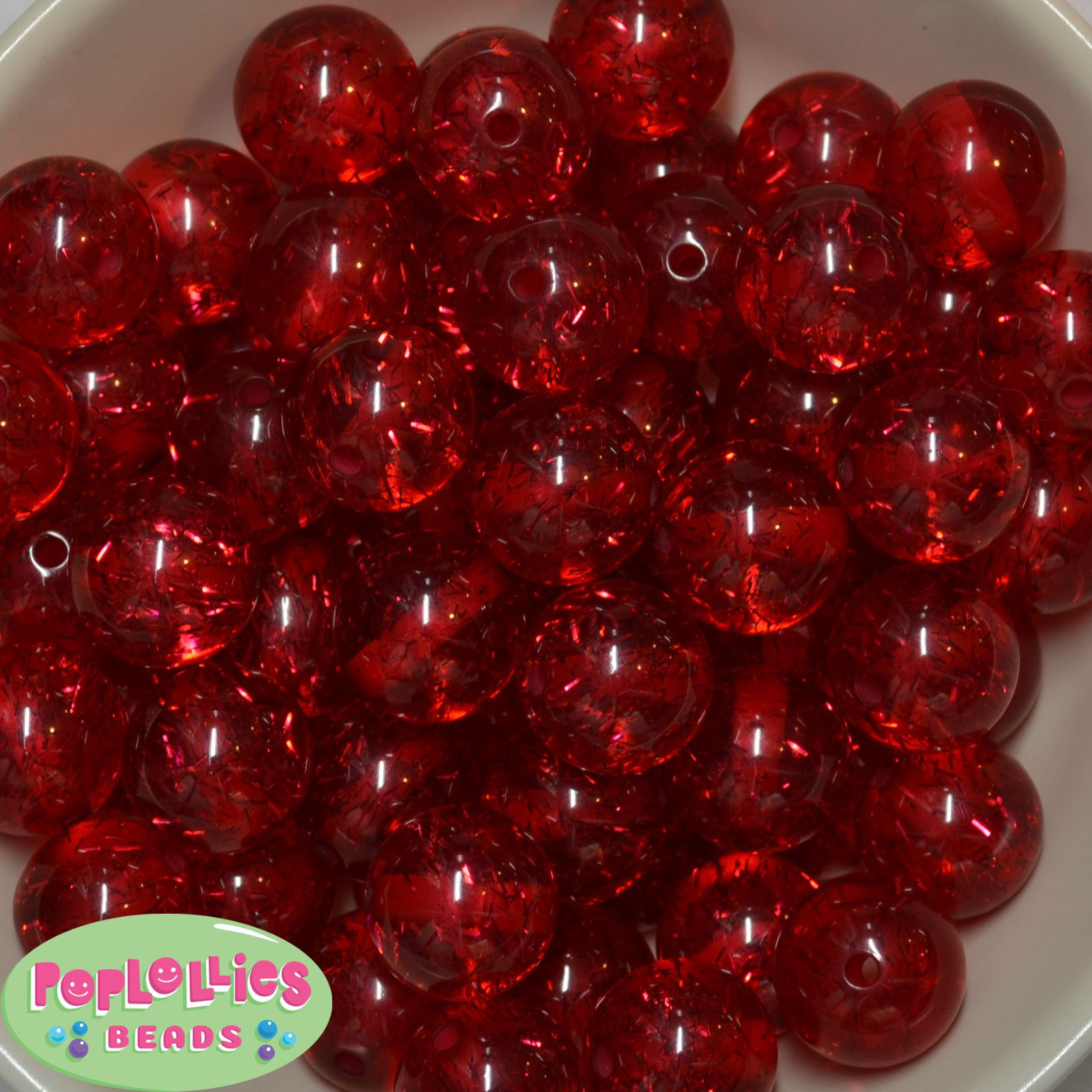 20mm Red Glitter Style Acrylic Chunky Bubblegum Beads 20 pc