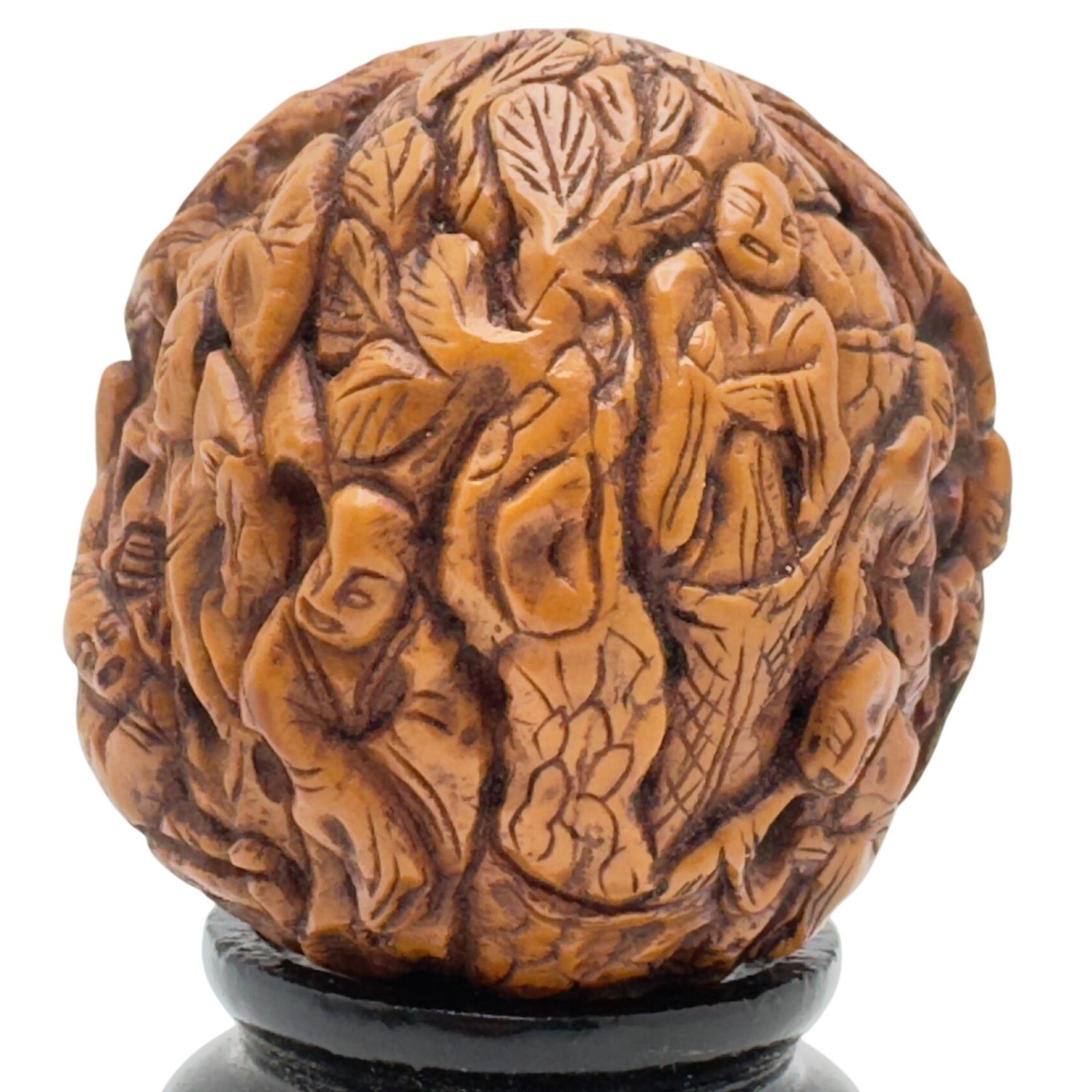 1000 Faces Walnut Carved Wooden Pedestal Stand Base Antique Hand Carved #3