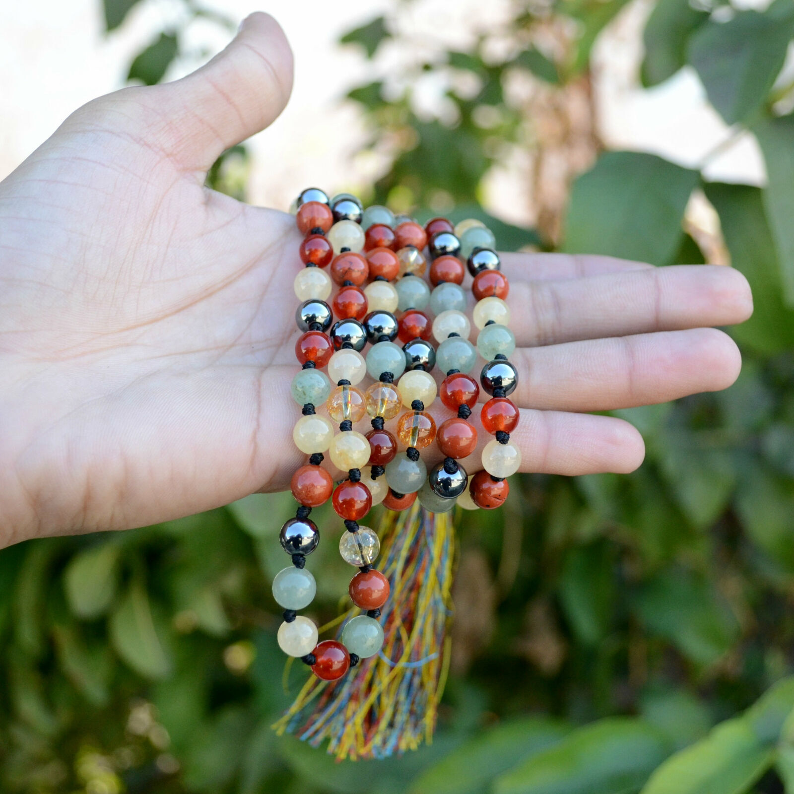 Creative Mala 8MM, Multi-stone Chakra Necklace, 108 Mala Beads, Knotted Mala,