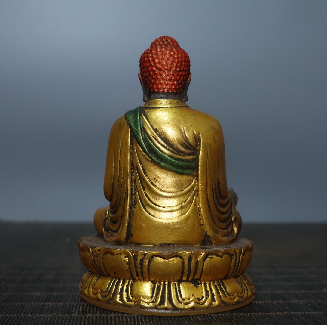 4.7″ China Coloured Glaze Paintings Gild Buddhism Medicine Buddha Sit Statue