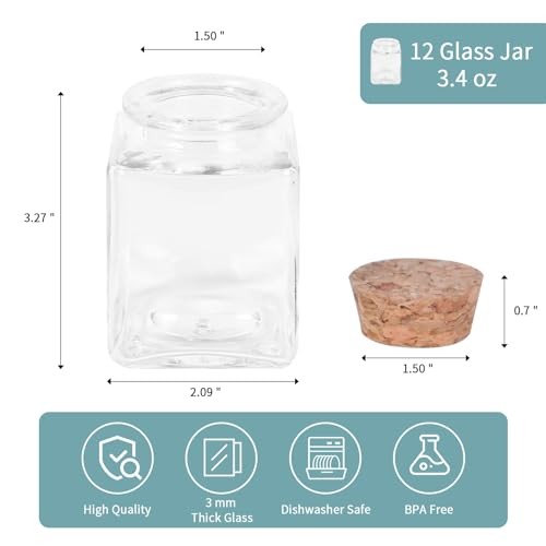 12 Pack Small Glass Jars With Lids, 3.4 oz Mini Bottles With Cork, Twine and