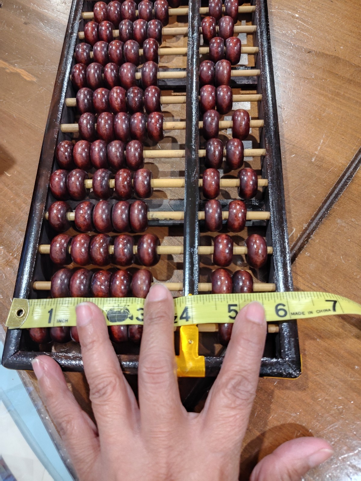 Vintage Chinese Abacus Wood & Brass Lotus Flower Brand Calculator 13 Row 91 Bead