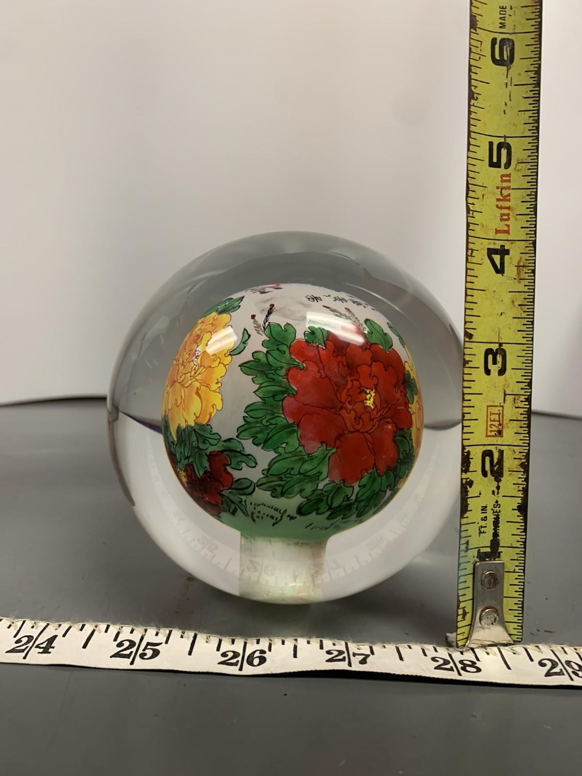 Reverse Painted Heavy Glass Sphere Orb Ball Hong Kong 5″ Paperweight