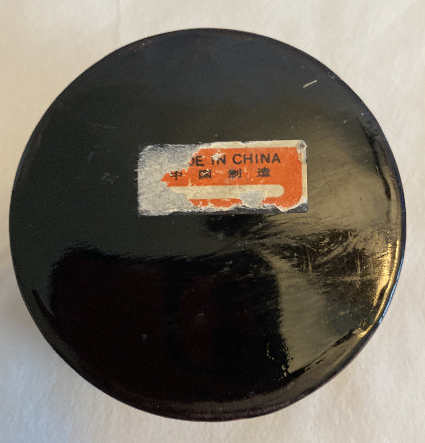 Vintage Wooden Trinket Box with Carved Cork Inlay in the Lid Lined with Red Silk