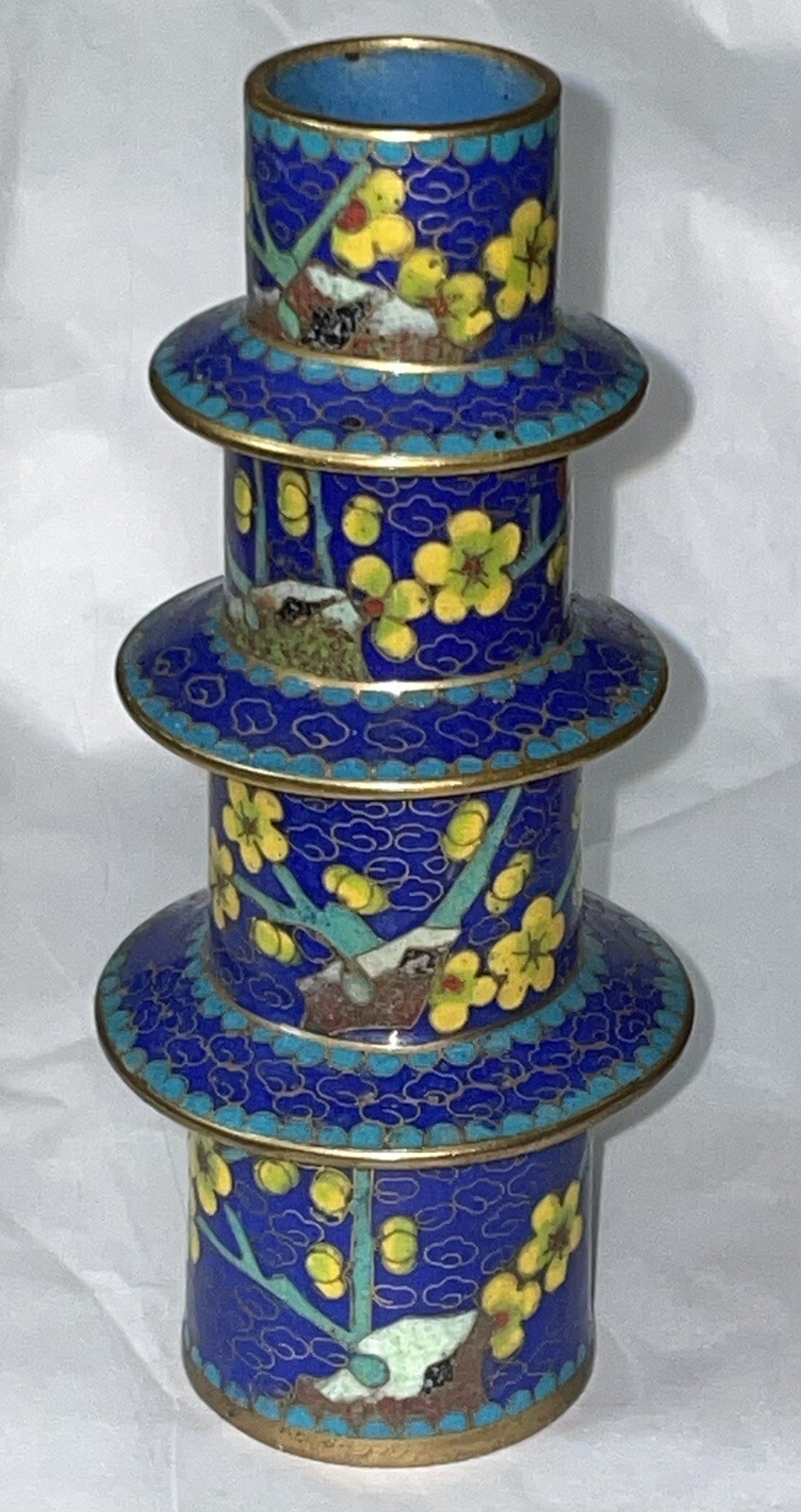 Vintage Chinese Cloisonné 4 Stacking Trinket Jars Or Cups ? Pagoda As-Is No Top
